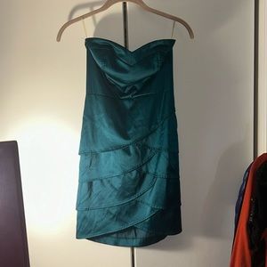dark teal strapless dress with some stretch